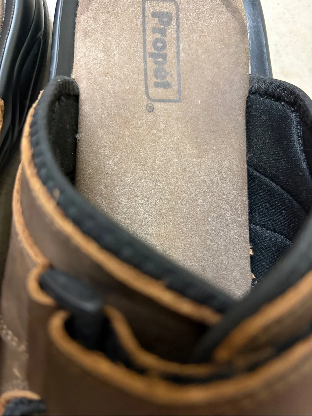 Propet Brown Men's Leather Double-Strap Slide Sandals